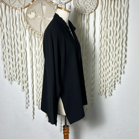 Blanque Black Long Sleeve Off Set Button Down Over shirt Jacket Lagenlook Size 1 - Picture 3 of 11